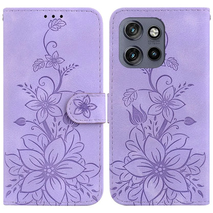 For Motorola Edge 50 Neo 5G / Moto S50 5G Case Lily Flower Imprint Leather Phone Cover with Stand