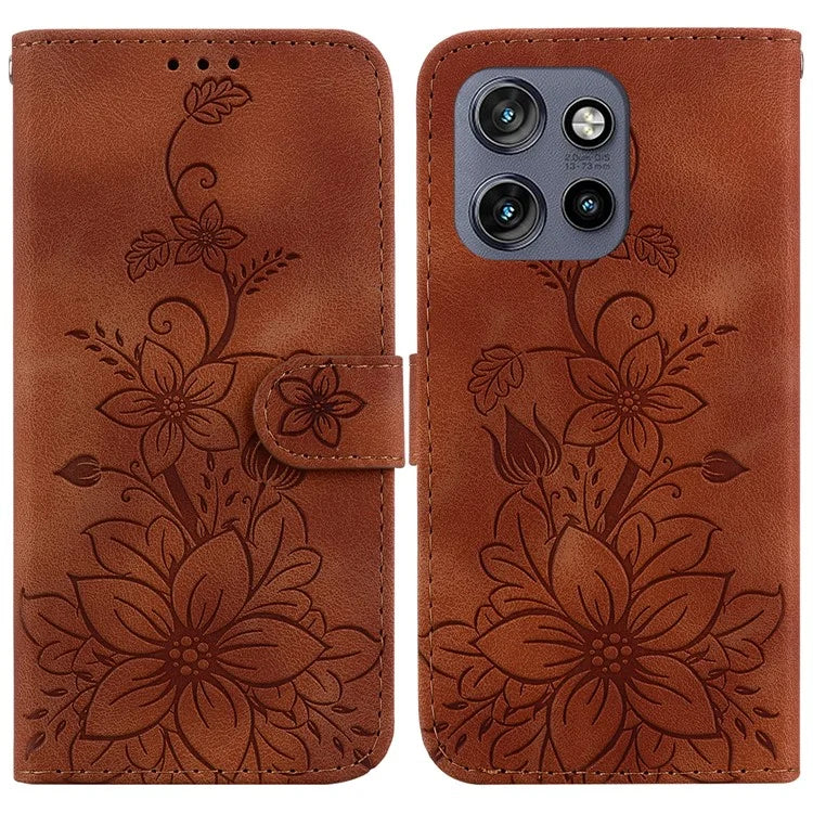 For Motorola Edge 50 Neo 5G / Moto S50 5G Case Lily Flower Imprint Leather Phone Cover with Stand