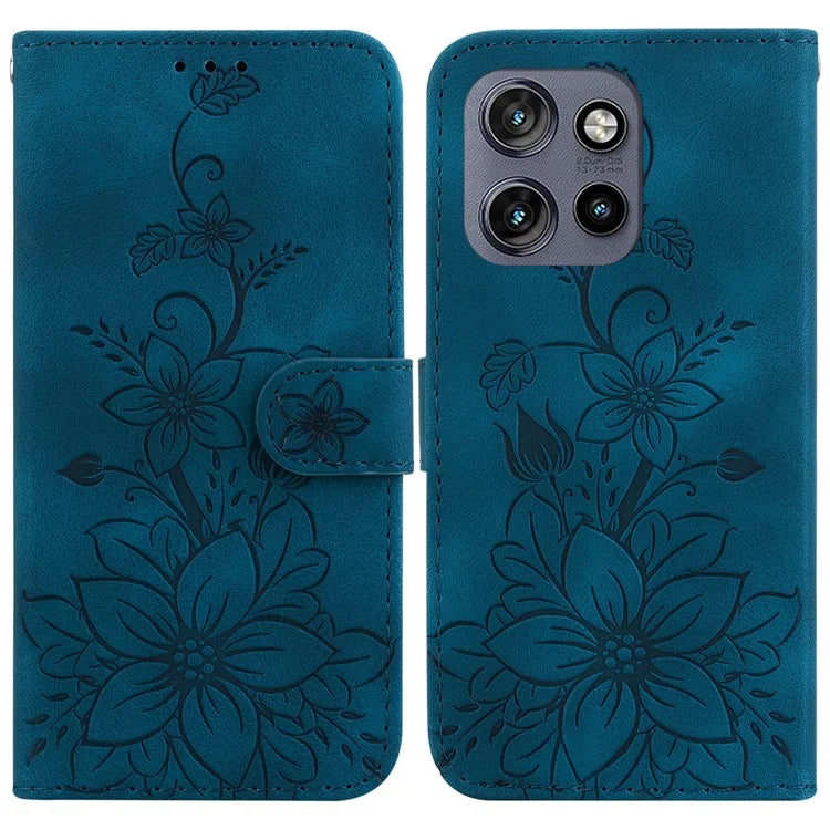 For Motorola Edge 50 Neo 5G / Moto S50 5G Case Lily Flower Imprint Leather Phone Cover with Stand