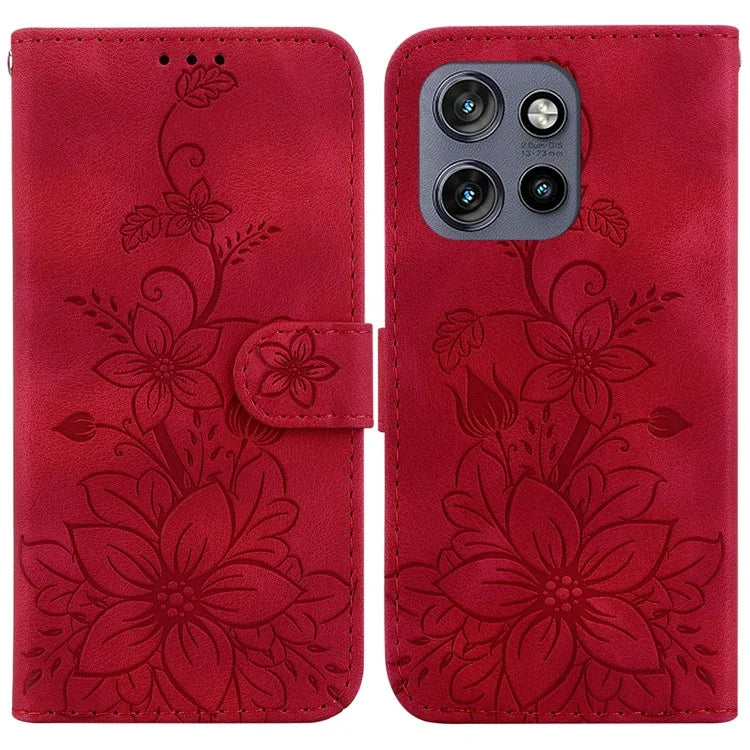 For Motorola Edge 50 Neo 5G / Moto S50 5G Case Lily Flower Imprint Leather Phone Cover with Stand