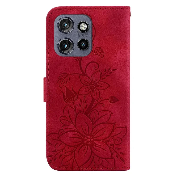 For Motorola Edge 50 Neo 5G / Moto S50 5G Case Lily Flower Imprint Leather Phone Cover with Stand