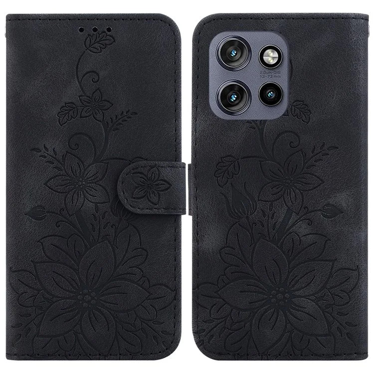 For Motorola Edge 50 Neo 5G / Moto S50 5G Case Lily Flower Imprint Leather Phone Cover with Stand
