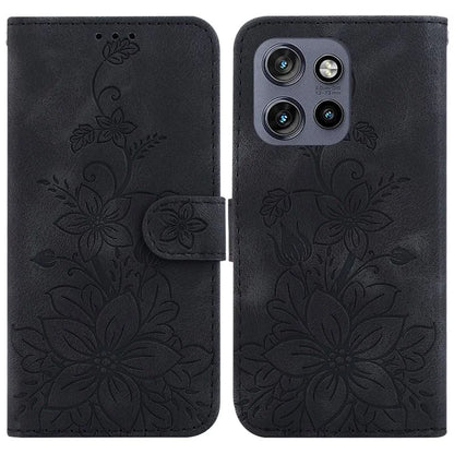 For Motorola Edge 50 Neo 5G / Moto S50 5G Case Lily Flower Imprint Leather Phone Cover with Stand