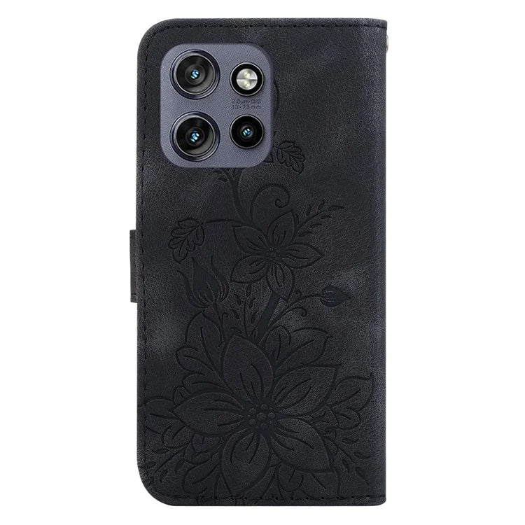 For Motorola Edge 50 Neo 5G / Moto S50 5G Case Lily Flower Imprint Leather Phone Cover with Stand