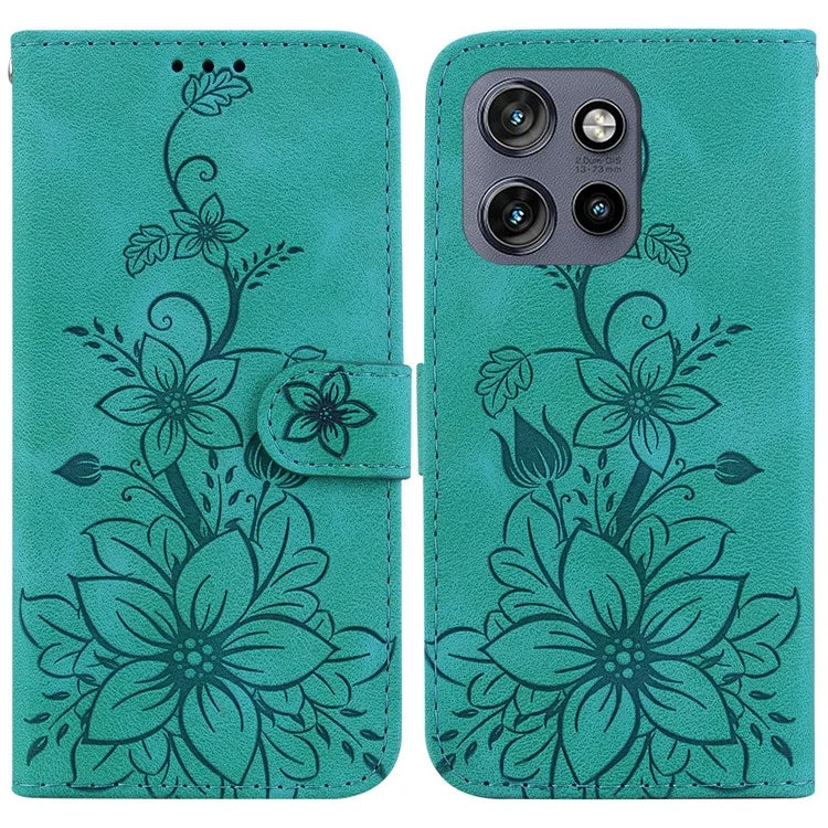 For Motorola Edge 50 Neo 5G / Moto S50 5G Case Lily Flower Imprint Leather Phone Cover with Stand