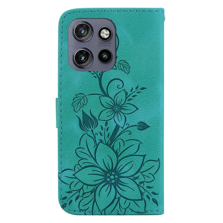 For Motorola Edge 50 Neo 5G / Moto S50 5G Case Lily Flower Imprint Leather Phone Cover with Stand