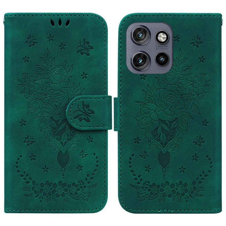For Motorola Edge 50 Neo 5G / Moto S50 5G Case PU Leather Wallet Phone Cover Butterfly Flower Imprint