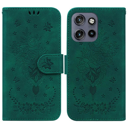 For Motorola Edge 50 Neo 5G / Moto S50 5G Case PU Leather Wallet Phone Cover Butterfly Flower Imprint