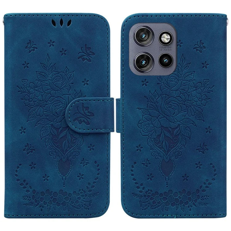 For Motorola Edge 50 Neo 5G / Moto S50 5G Case PU Leather Wallet Phone Cover Butterfly Flower Imprint