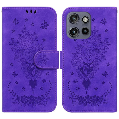 For Motorola Edge 50 Neo 5G / Moto S50 5G Case PU Leather Wallet Phone Cover Butterfly Flower Imprint