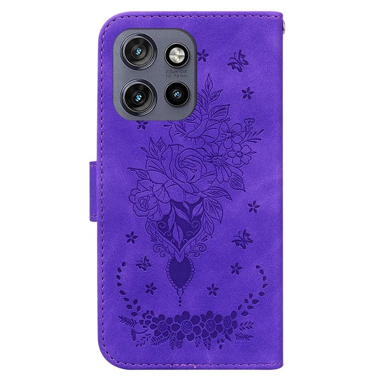 For Motorola Edge 50 Neo 5G / Moto S50 5G Case PU Leather Wallet Phone Cover Butterfly Flower Imprint
