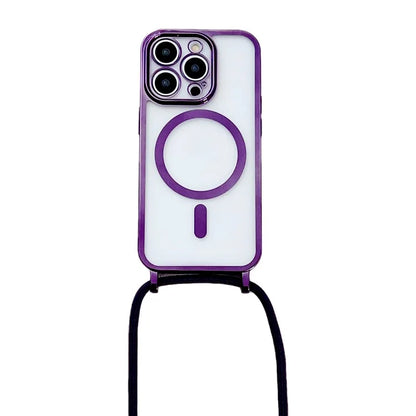 For iPhone 16 Pro Case Compatible with MagSafe Electroplating TPU Cellphone Protector with Long Lanyard