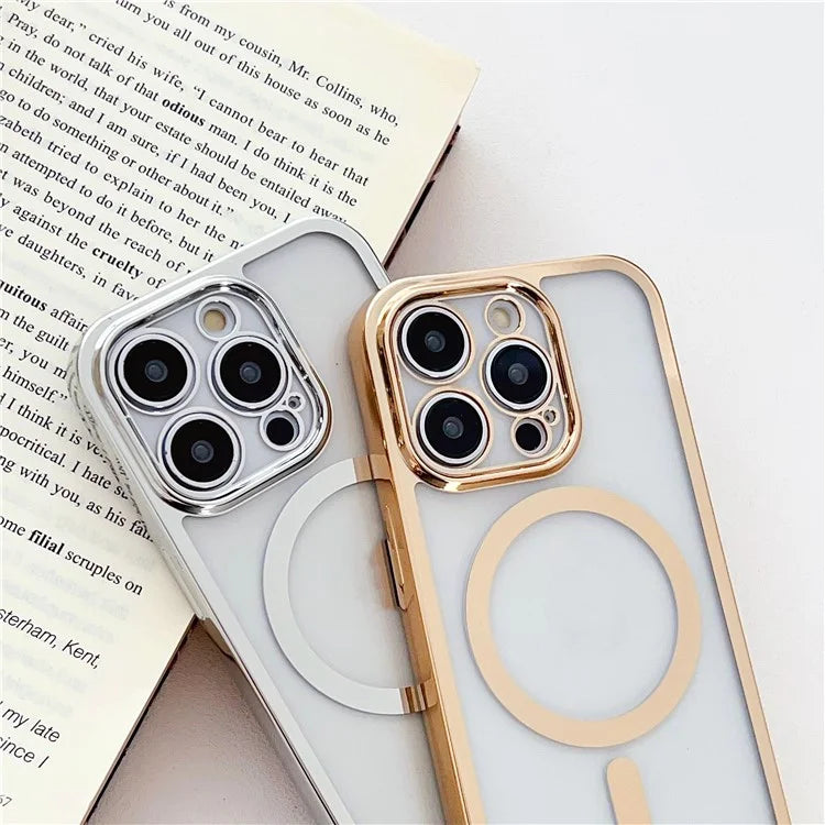 For iPhone 16 Pro Case Compatible with MagSafe Electroplating TPU Cellphone Protector with Long Lanyard