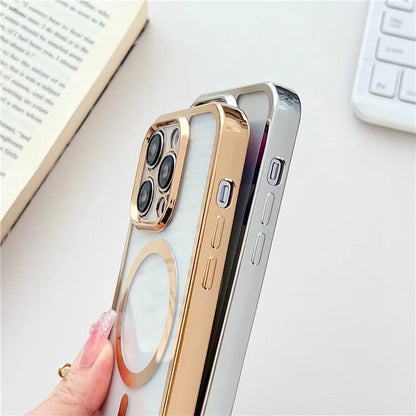 For iPhone 16 Pro Case Compatible with MagSafe Electroplating TPU Cellphone Protector with Long Lanyard