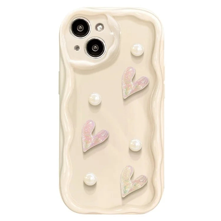 For iPhone 15 Case 3D Heart Design Soft TPU Shockproof Cover - White