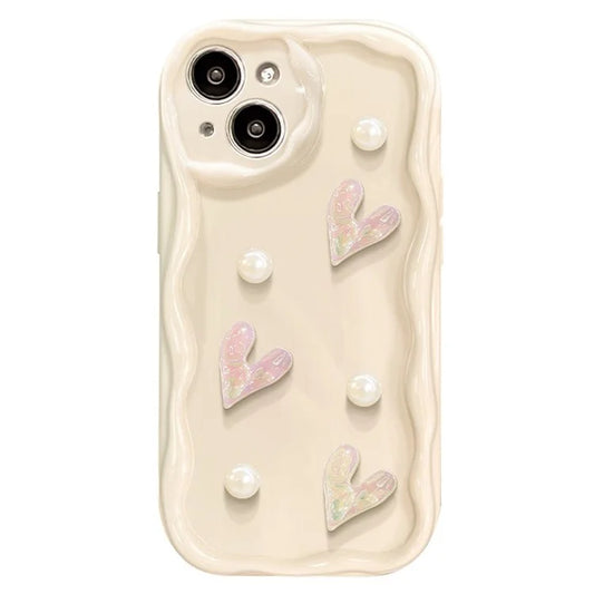 For iPhone 15 Case 3D Heart Design Soft TPU Shockproof Cover - White