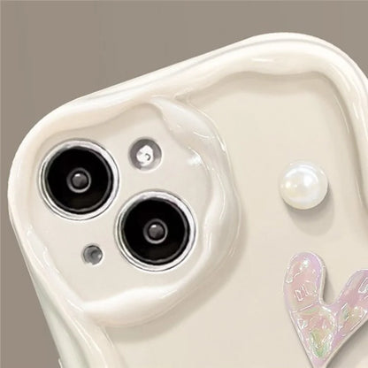 For iPhone 15 Case 3D Heart Design Soft TPU Shockproof Cover - White