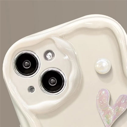 For iPhone 14 Case 3D Heart Design TPU Phone Cover with Laser Beaded Strap