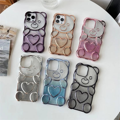 For iPhone 16 Pro Case Cartoon Bear Bling Glitter Electroplated TPU Phone Cover