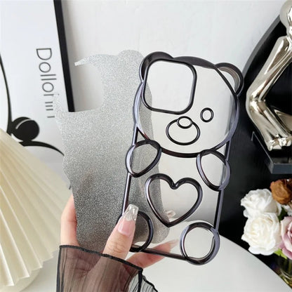 For iPhone 16 Pro Case Cartoon Bear Bling Glitter Electroplated TPU Phone Cover