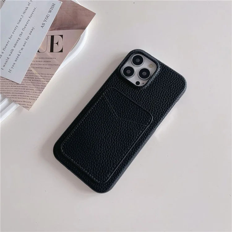 For iPhone 16 Pro Max Case Litchi Texture Anti-Scratch PC+PU Leather Phone Cover with Card Holder