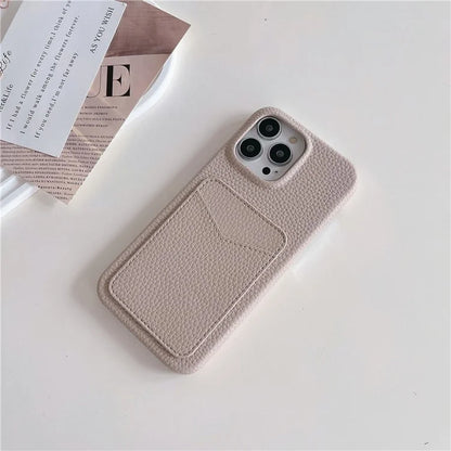 For iPhone 16 Pro Max Case Litchi Texture Anti-Scratch PC+PU Leather Phone Cover with Card Holder