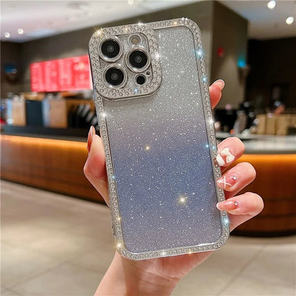 For iPhone 16 Pro Max Case Glitter Phone Case Rhinestone Decor Electroplating Protective Cover