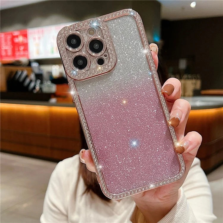 For iPhone 16 Pro Max Case Glitter Phone Case Rhinestone Decor Electroplating Protective Cover