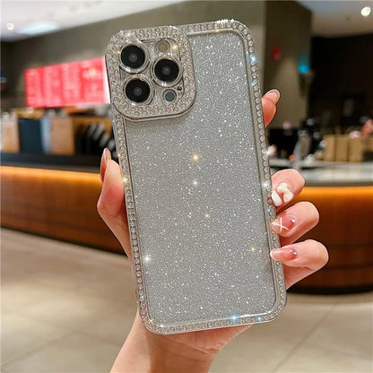 For iPhone 16 Pro Max Case Glitter Phone Case Rhinestone Decor Electroplating Protective Cover
