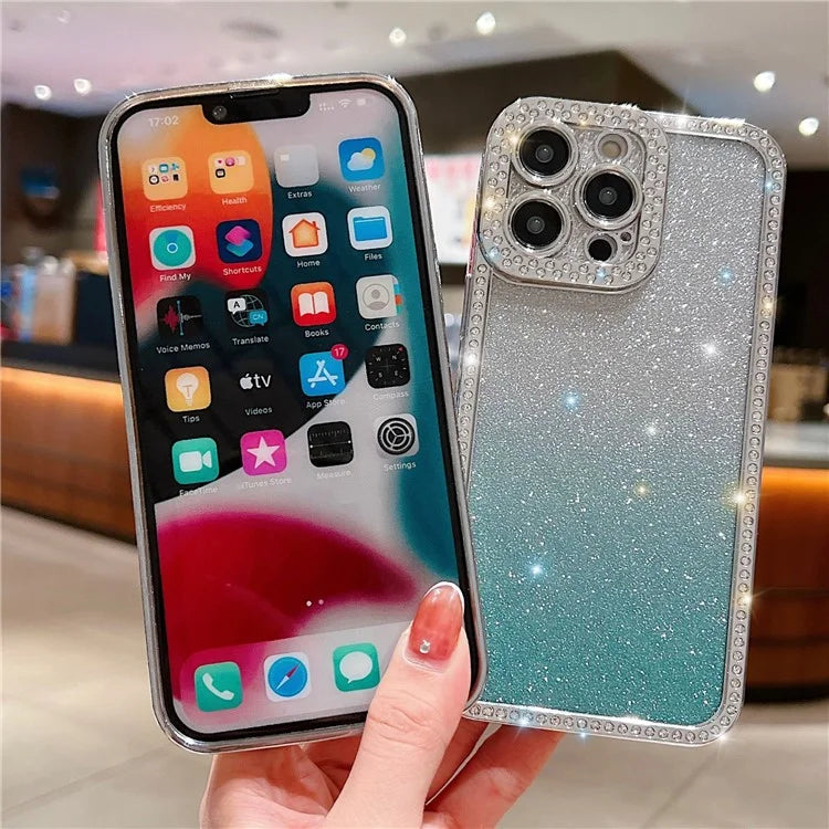 For iPhone 16 Pro Case Glitter Phone Case Rhinestone Decor Electroplating Protective Cover