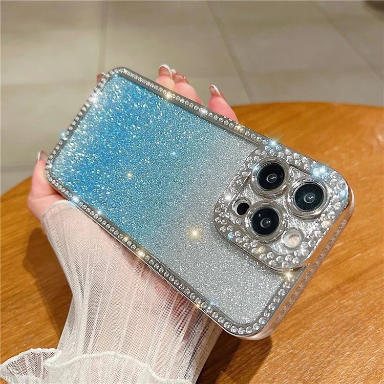 For iPhone 16 Pro Case Glitter Phone Case Rhinestone Decor Electroplating Protective Cover