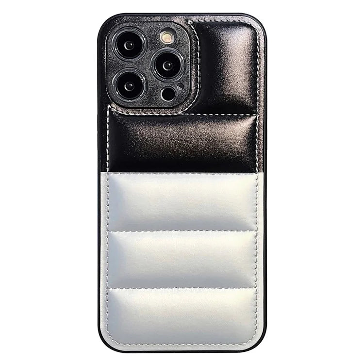 For iPhone 16 Pro Case Anti-Scratch Down Jacket PU Leather+TPU Phone Cover
