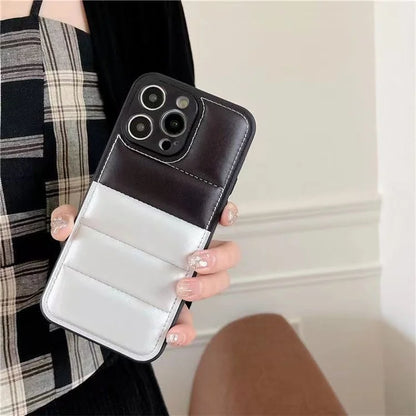 For iPhone 16 Pro Case Anti-Scratch Down Jacket PU Leather+TPU Phone Cover