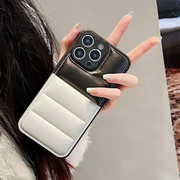 For iPhone 16 Pro Case Anti-Scratch Down Jacket PU Leather+TPU Phone Cover