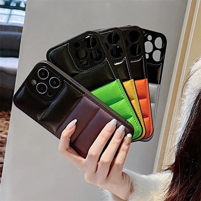 For iPhone 16 Pro Case Anti-Scratch Down Jacket PU Leather+TPU Phone Cover