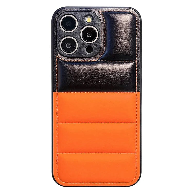For iPhone 16 Pro Case Anti-Scratch Down Jacket PU Leather+TPU Phone Cover