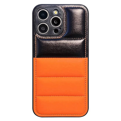 For iPhone 16 Pro Case Anti-Scratch Down Jacket PU Leather+TPU Phone Cover