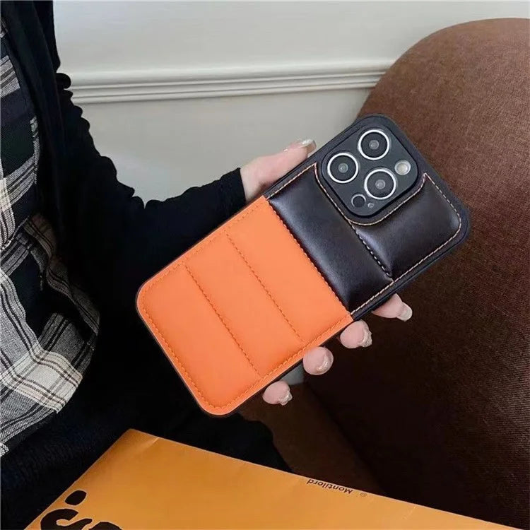 For iPhone 16 Pro Case Anti-Scratch Down Jacket PU Leather+TPU Phone Cover