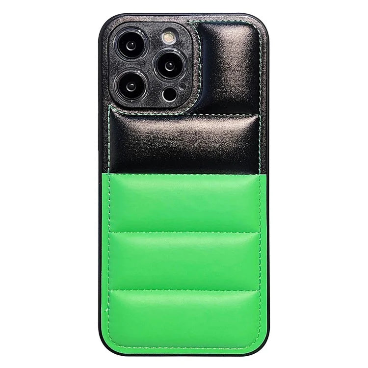 For iPhone 16 Pro Case Anti-Scratch Down Jacket PU Leather+TPU Phone Cover
