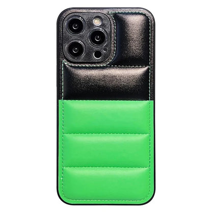 For iPhone 16 Pro Case Anti-Scratch Down Jacket PU Leather+TPU Phone Cover
