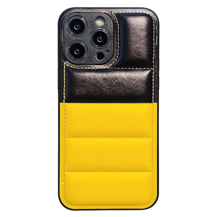 For iPhone 16 Pro Case Anti-Scratch Down Jacket PU Leather+TPU Phone Cover