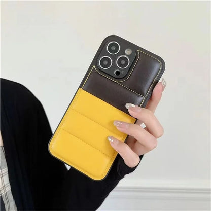 For iPhone 16 Pro Case Anti-Scratch Down Jacket PU Leather+TPU Phone Cover