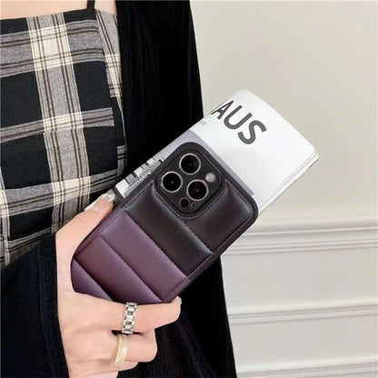 For iPhone 16 Pro Case Anti-Scratch Down Jacket PU Leather+TPU Phone Cover