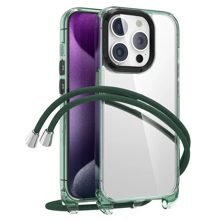 For iPhone 16 Pro Max Case Clear PC+TPU Hybrid Phone Cover with Lanyard