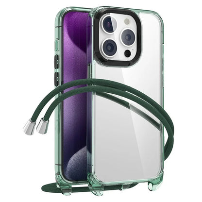 For iPhone 16 Pro Max Case Clear PC+TPU Hybrid Phone Cover with Lanyard