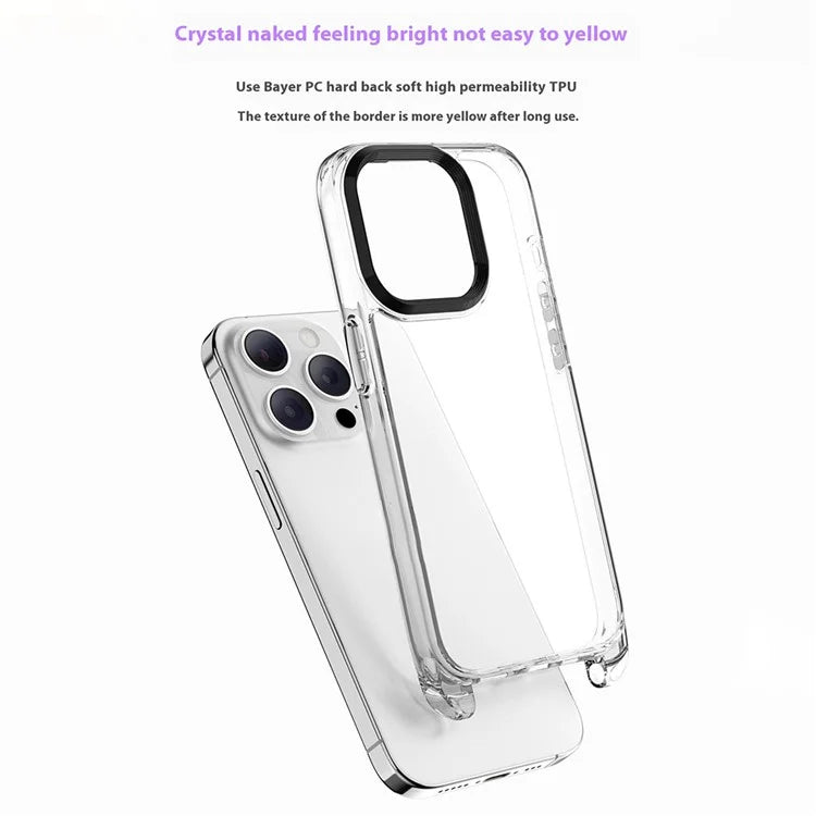 For iPhone 16 Pro Max Case Clear PC+TPU Hybrid Phone Cover with Lanyard