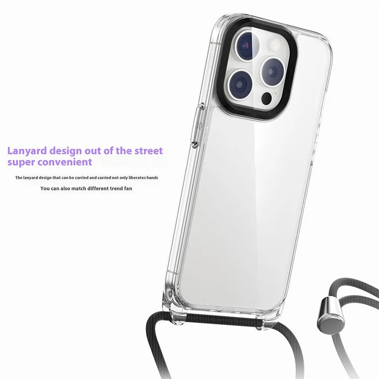 For iPhone 16 Pro Max Case Clear PC+TPU Hybrid Phone Cover with Lanyard