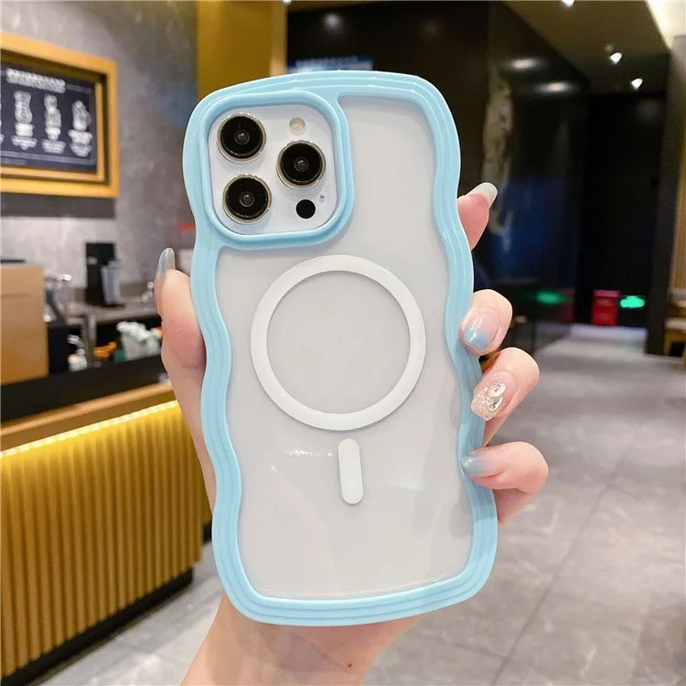 For iPhone 16 Pro Case Compatible with MagSafe PC + TPU Wavy Edge Protective Cover
