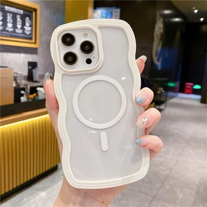 For iPhone 16 Pro Case Compatible with MagSafe PC + TPU Wavy Edge Protective Cover