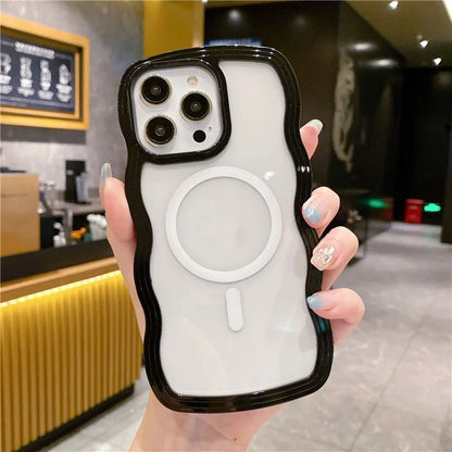 For iPhone 16 Pro Case Compatible with MagSafe PC + TPU Wavy Edge Protective Cover